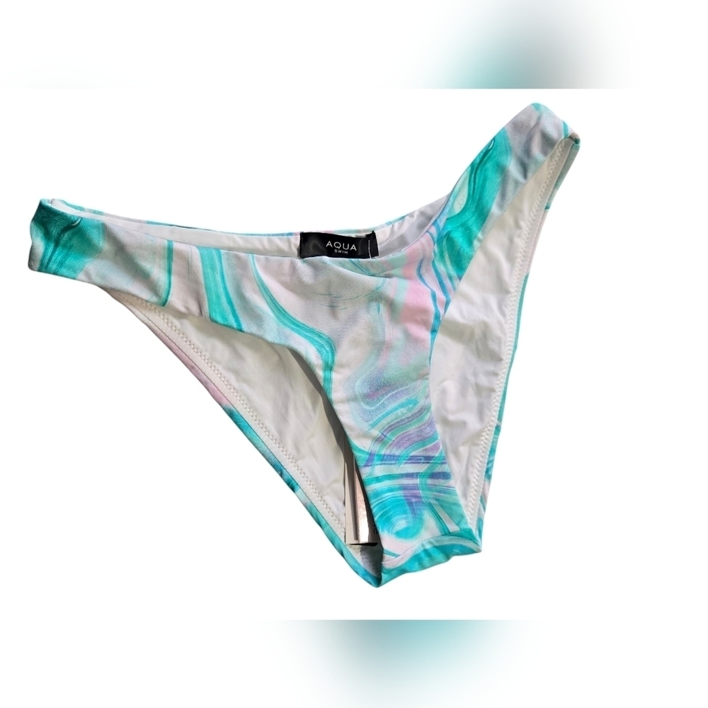 Aqua Women's Swirl Print Basic Bikini Bottom Small - Picture 2 of 7